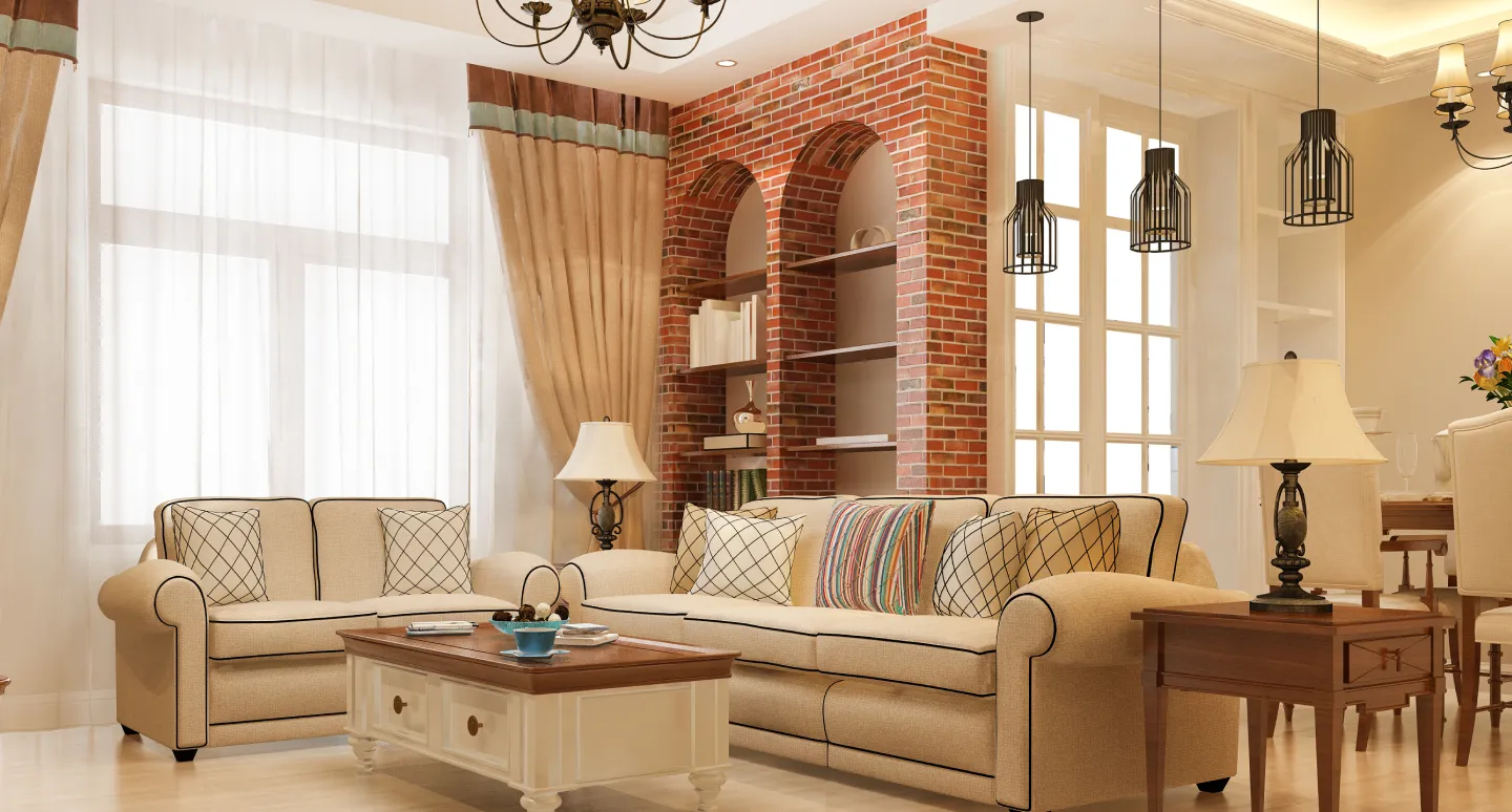 3D rendering modern dining room living room with retro armchair european style1